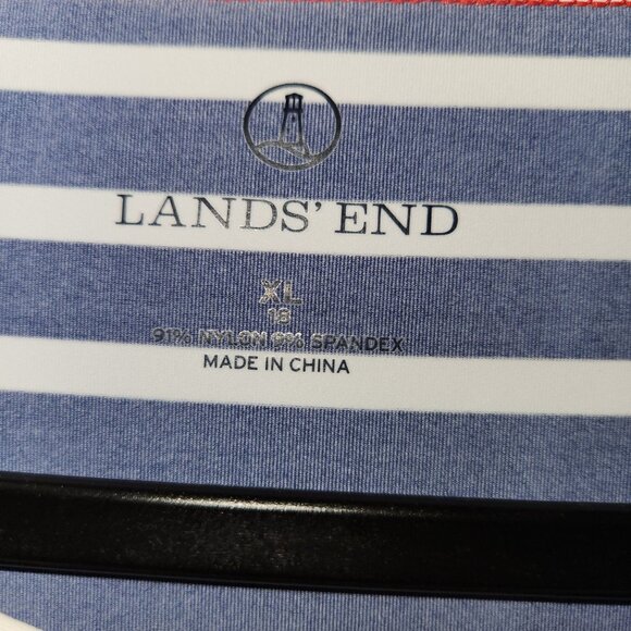 Lands End Womens Striped Long Sleeve Shirt XL Navy & White Stretch Cotton Blend - Picture 3 of 6